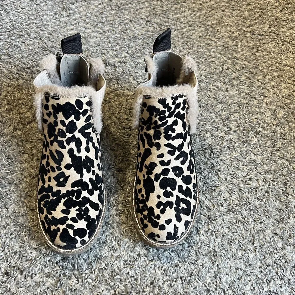Blowfish Malibu Chillin Ankle Chelsea Boots Size 6 Brown Leopard Sherpa Trim New
